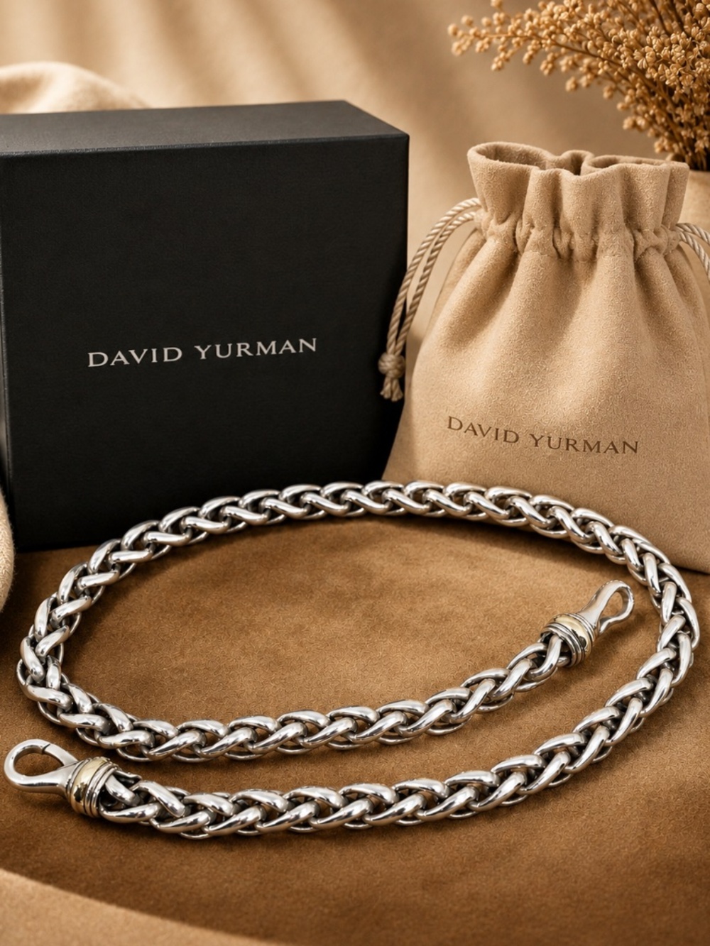 David Yurman Retired 8 Mm Wheat Chain 925 And 14 K Yellow Gold 18” 99grams